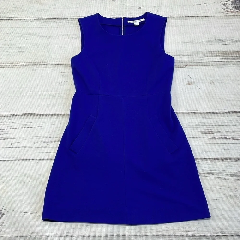 Diane Von Furstenberg Dress Women's 12 Cobalt Blue Sleeveless Sheath Knee Length